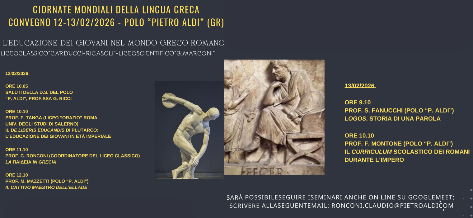 GIORNATE MONDIALI DELLA LINGUA GRECA: “L’EDUCAZIONE DEI GIOVANI NEL MONDO GRECO-ROMANO”